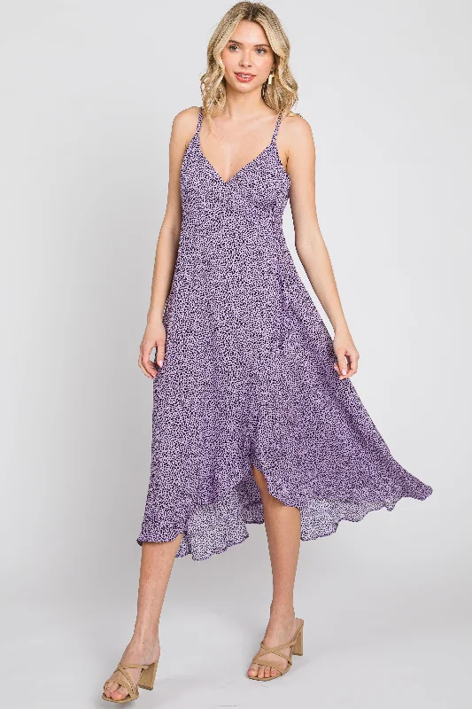 Lavender Animal Print Wrap Midi Dress