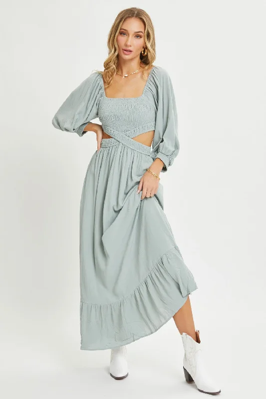 Light Olive Cutout Maxi Dress