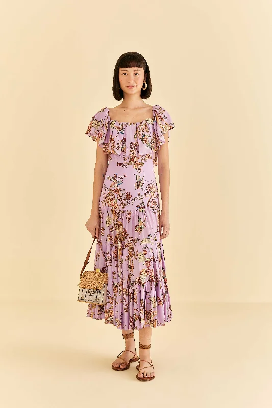 Lilac Floral Monkey Short Sleeve Maxi Dress