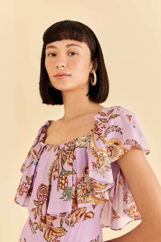 Lilac Floral Monkey Short Sleeve Maxi Dress