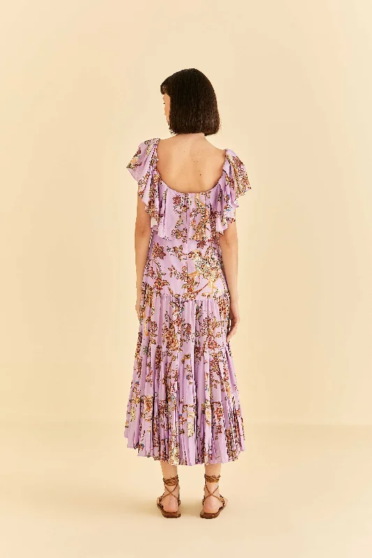 Lilac Floral Monkey Short Sleeve Maxi Dress