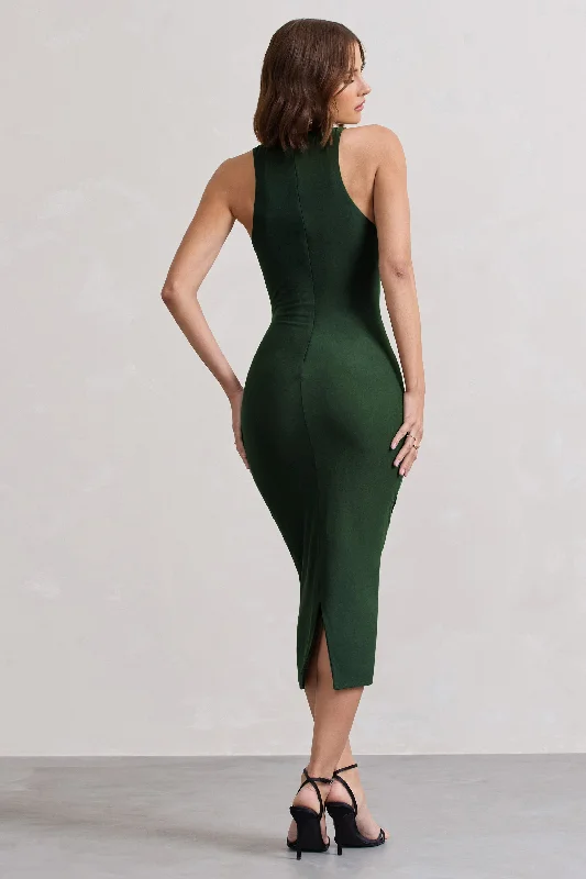 Lilah | Dark Green Bodycon Sleeveless Midi Dress