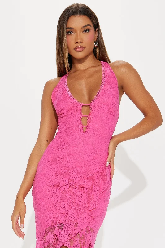 Lillie Lace Midi Dress - Hot Pink