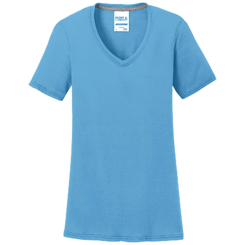 Port & Company Women's Aquatic Blue Performance Blend V-Neck Tee