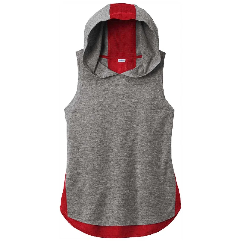 Sport-Tek Women's True Red/Dark Grey Heather PosiCharge Tri-Blend Wicking Draft Hoodie Tank