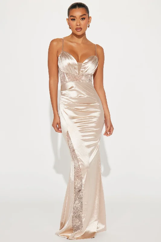 Lucinda Lace Satin Gown - Champagne