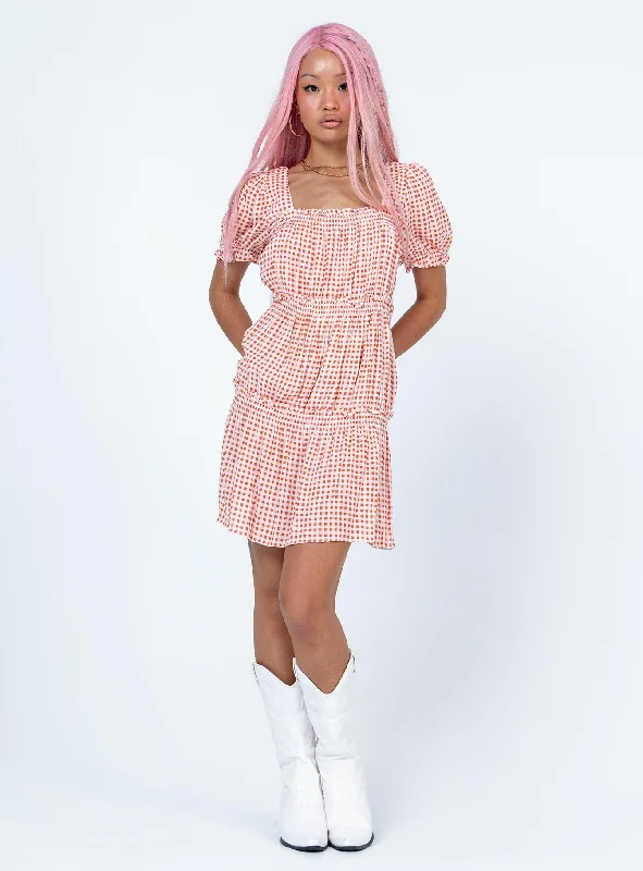 Lux Mini Dress Orange Gingham