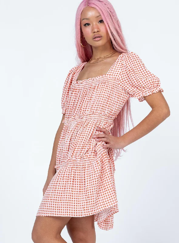 Lux Mini Dress Orange Gingham