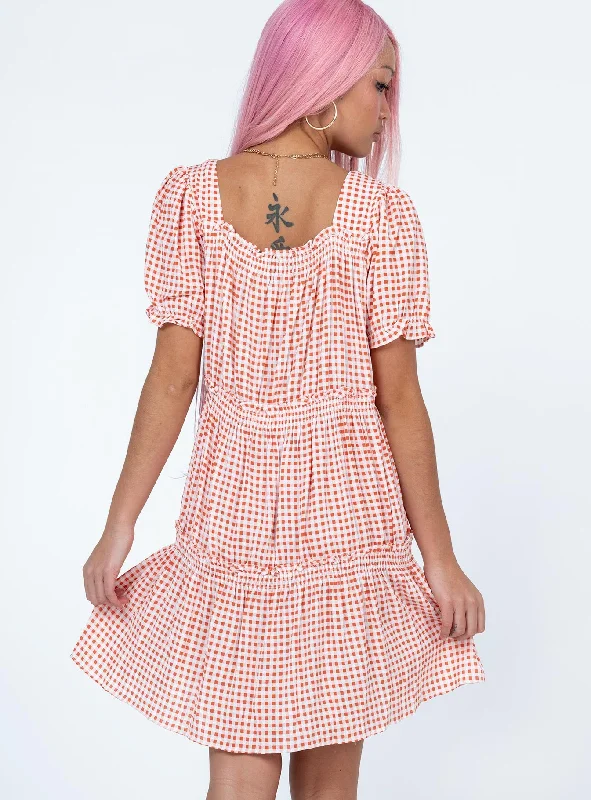 Lux Mini Dress Orange Gingham