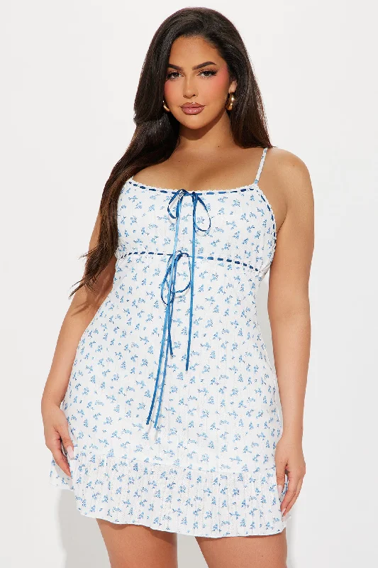 Lylah Floral Mini Dress - White/Blue