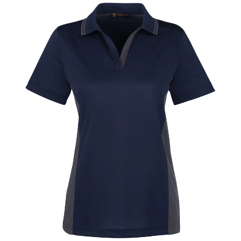 Harriton Women's Dark Navy/ Dark Charcoal Flash Snag Protection Plus Colorblock Polo