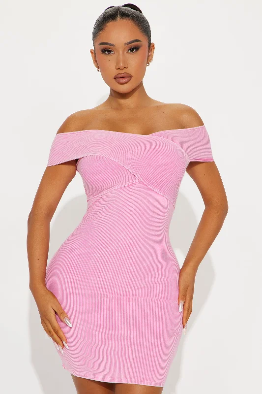 Maia Ribbed Mini Dress - Pink