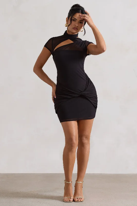 Mandi | Black Mesh Halter-Neck Cut-Out Mini Dress