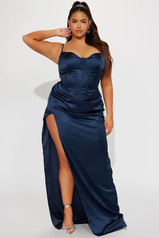 Mariah Satin Gown - Navy