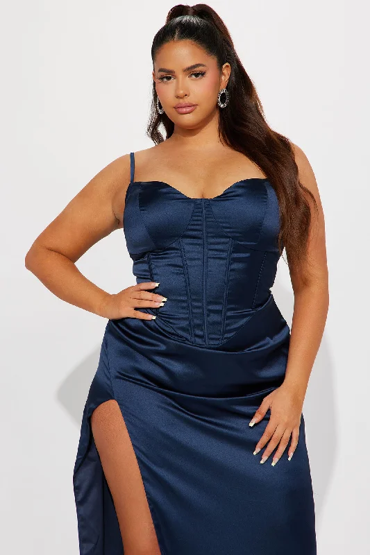 Mariah Satin Gown - Navy