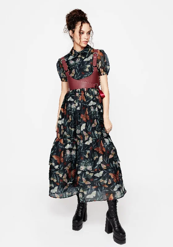 Mariposa Puff Sleeve Organza Maxi Shirt Dress