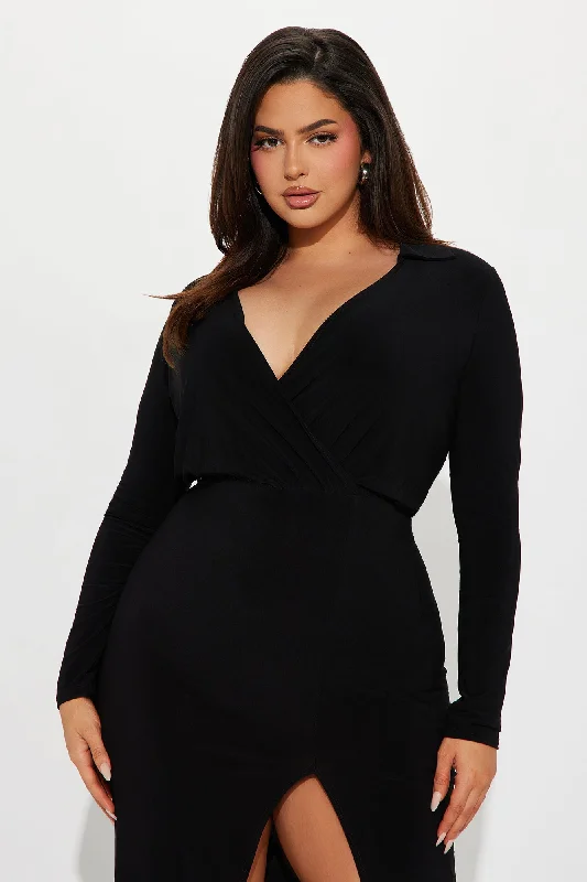 Marisa Collar Maxi Dress - Black