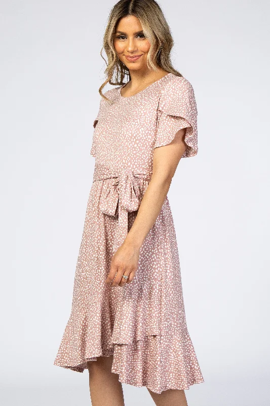 Mauve Polka Dot Ruffle Dress