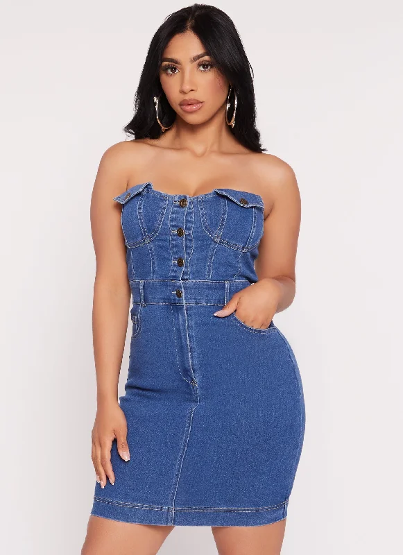 Haute Monde Strapless Denim Mini Dress