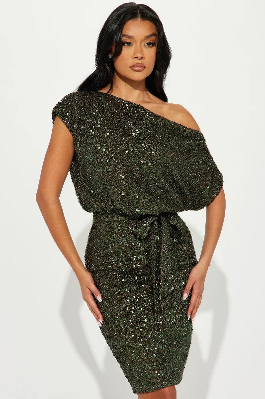 Melissa Sequin Midi Dress - Olive