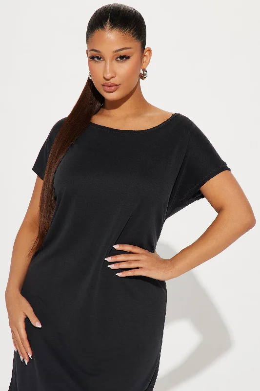 Melody T-Shirt Midi Dress - Black