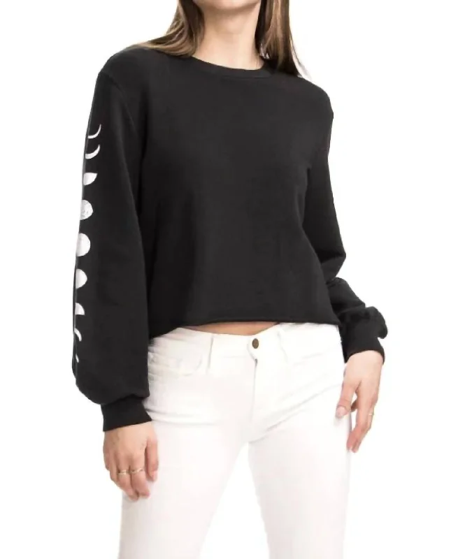 Moon Phases - Balloon Sleeve Lounge Top In Black