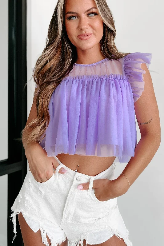 Mostly Sweet Ruffled Mesh Babydoll Crop Top (Lavender)