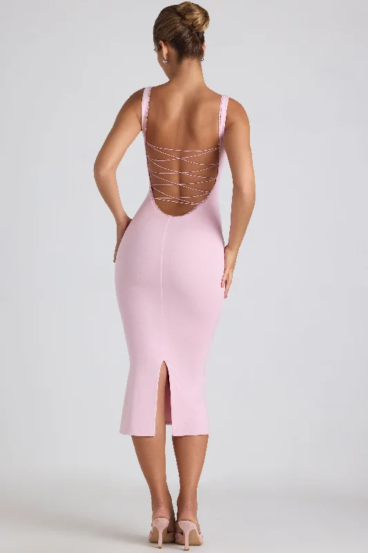 Modal Lace-Trim Midaxi Dress in Soft Pink