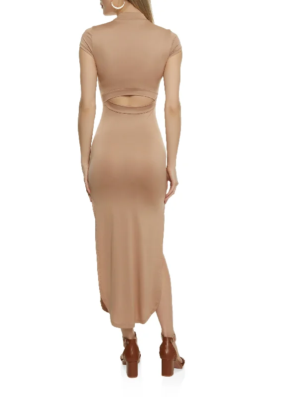 Mock Neck Cut Out Maxi Dress