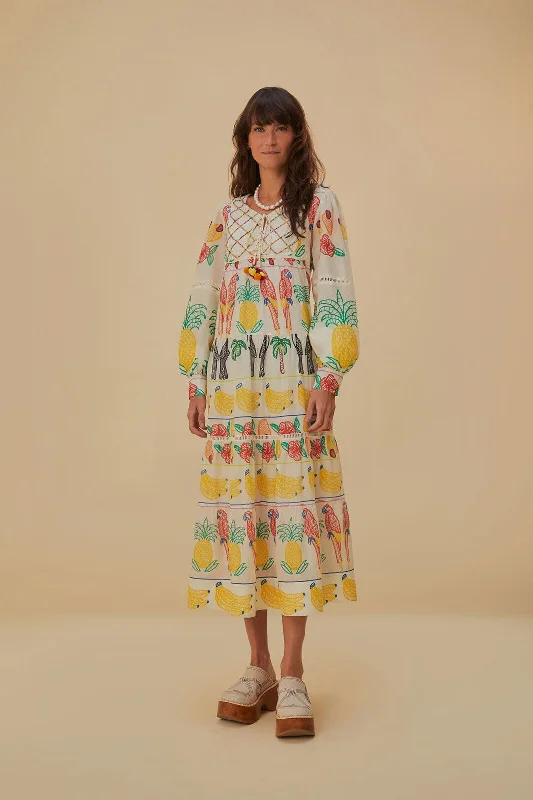 Off-White Tropicolors Yoke Embroidered Midi Dress