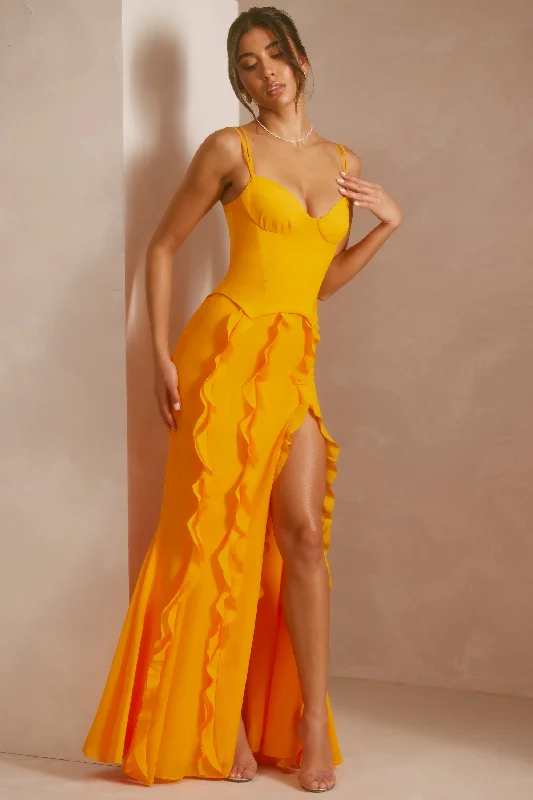 Corset Frill Skirt Maxi Dress in Tangerine