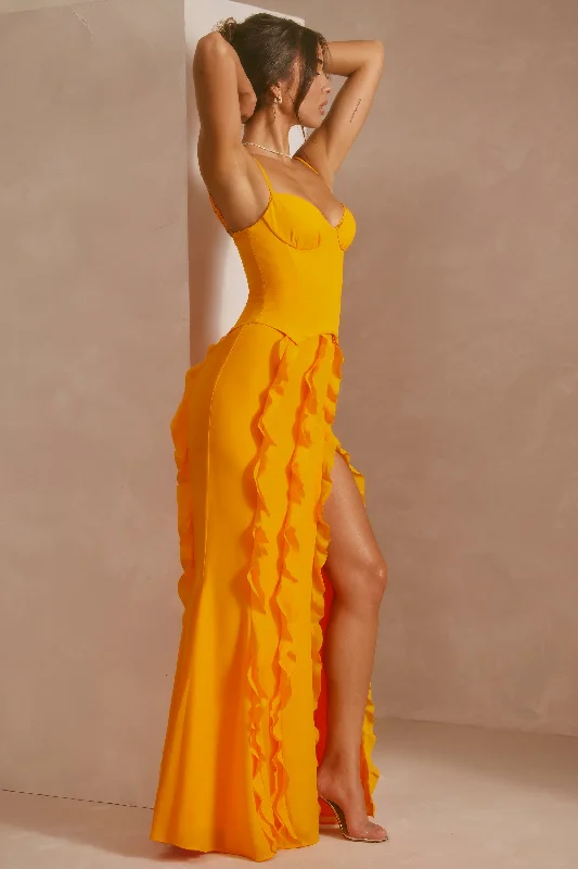 Corset Frill Skirt Maxi Dress in Tangerine