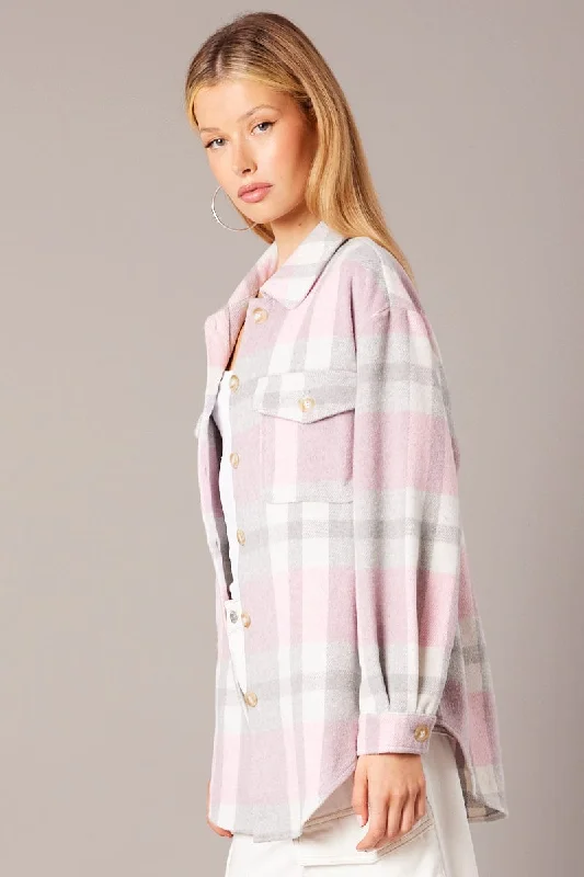 Pink Check Relaxed Shirt Long Sleeve