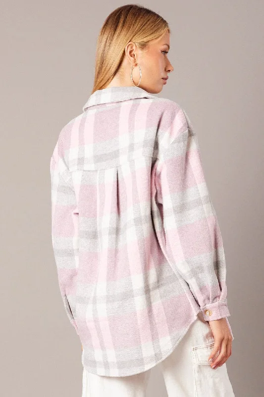 Pink Check Relaxed Shirt Long Sleeve