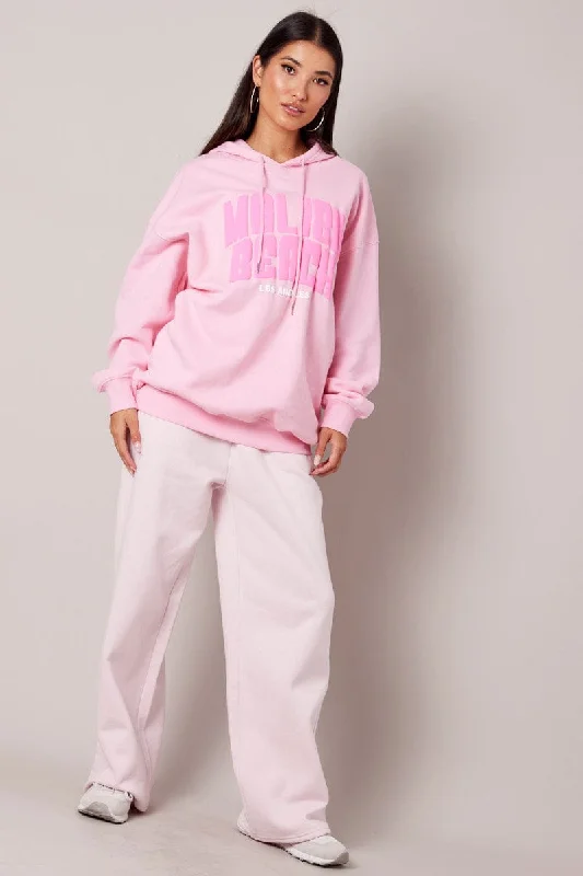 Pink Graphic Hoodie Sweater Long Sleeve