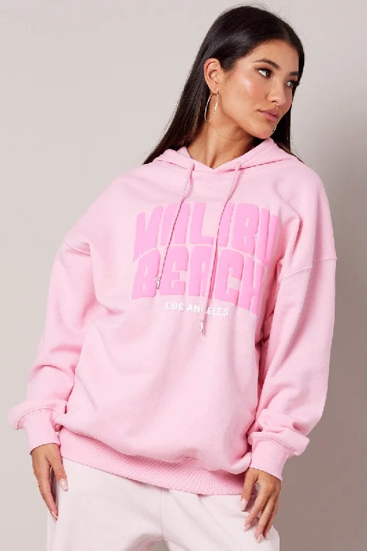 Pink Graphic Hoodie Sweater Long Sleeve