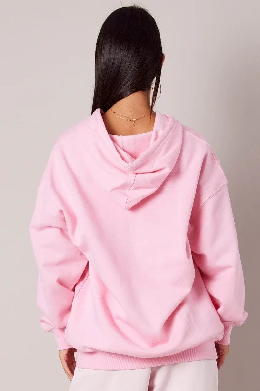 Pink Graphic Hoodie Sweater Long Sleeve