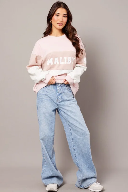 Pink Graphic Sweater Long Sleeve