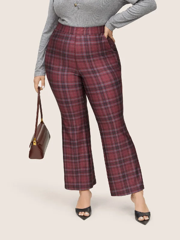 Plaid Pocket Elastic Waist Bootcut Leggings