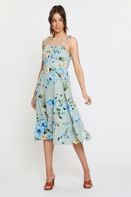 Print A Line Dress Midi