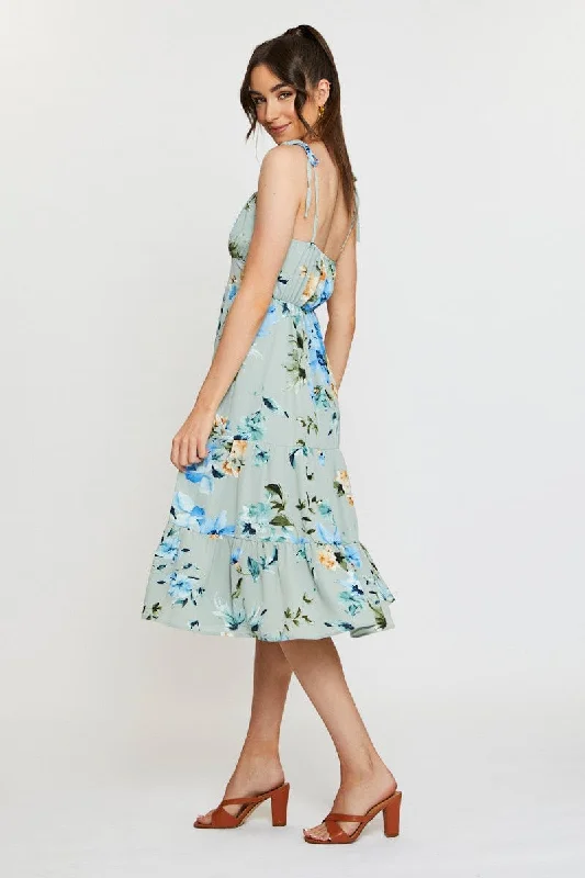 Print A Line Dress Midi