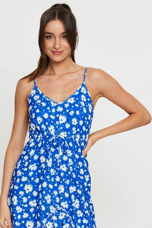 Print Midi Dress Sleeveless V Neck