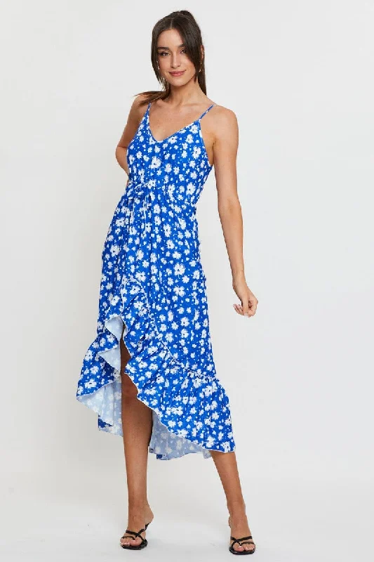 Print Midi Dress Sleeveless V Neck