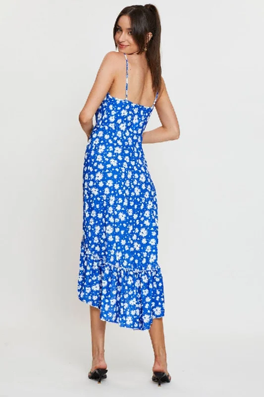 Print Midi Dress Sleeveless V Neck