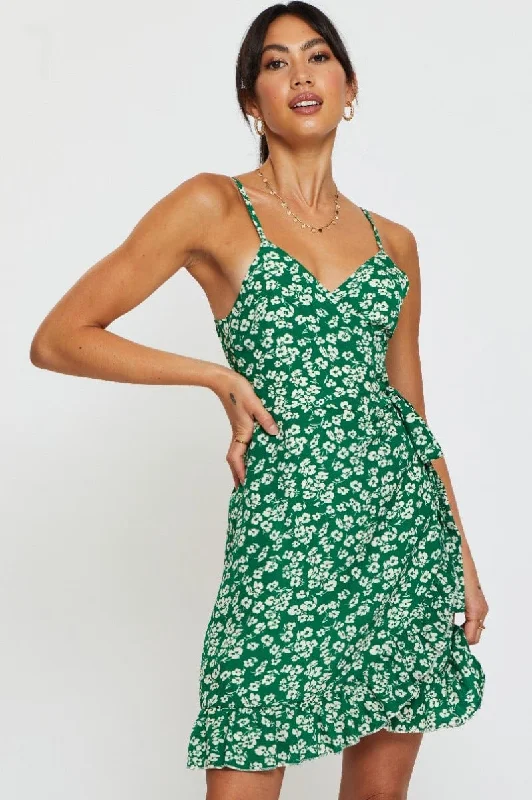 Print Wrap Dress Sleeveless Mini