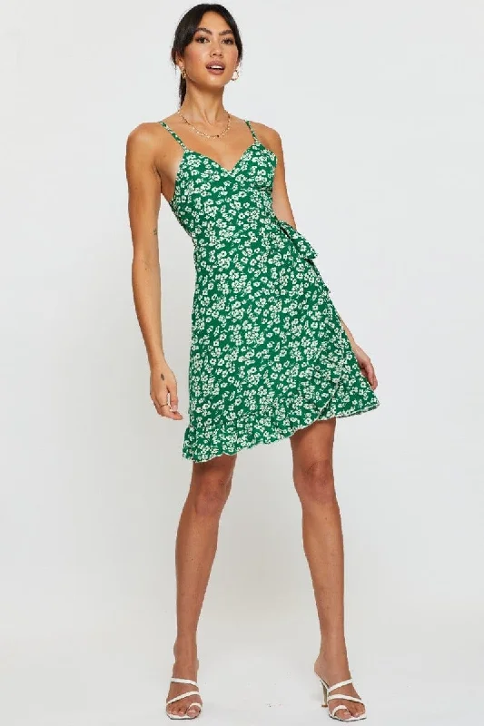 Print Wrap Dress Sleeveless Mini