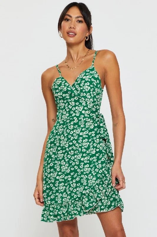 Print Wrap Dress Sleeveless Mini