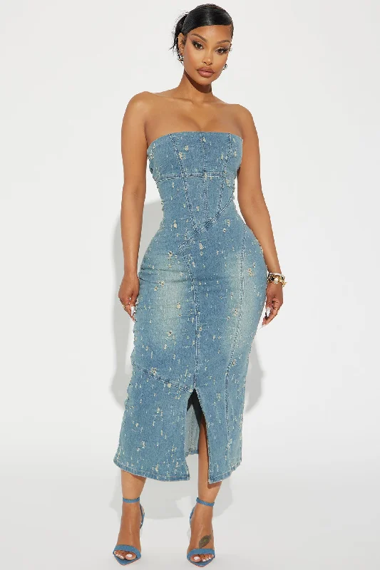 Raleigh Corset Denim Maxi Dress - Denim