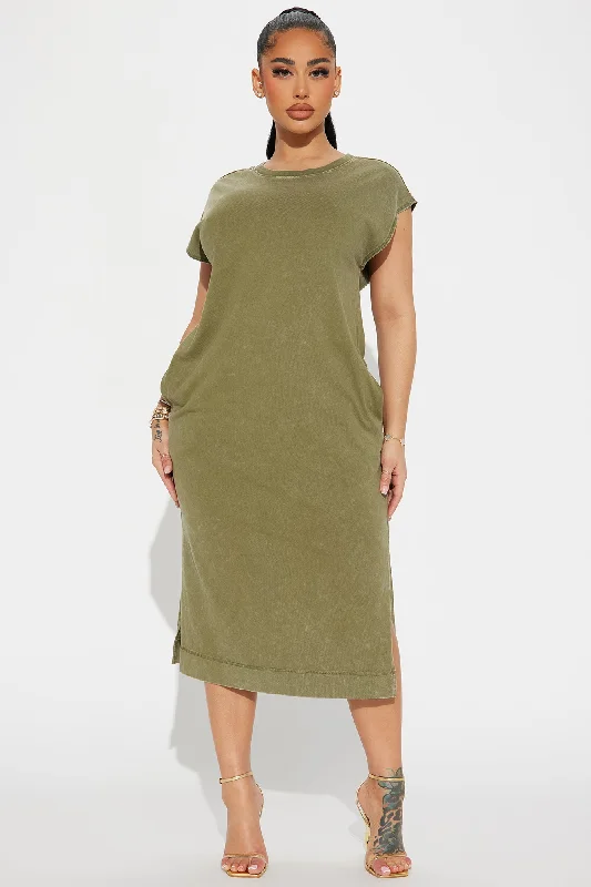 Raya Knit Midi Dress - Olive