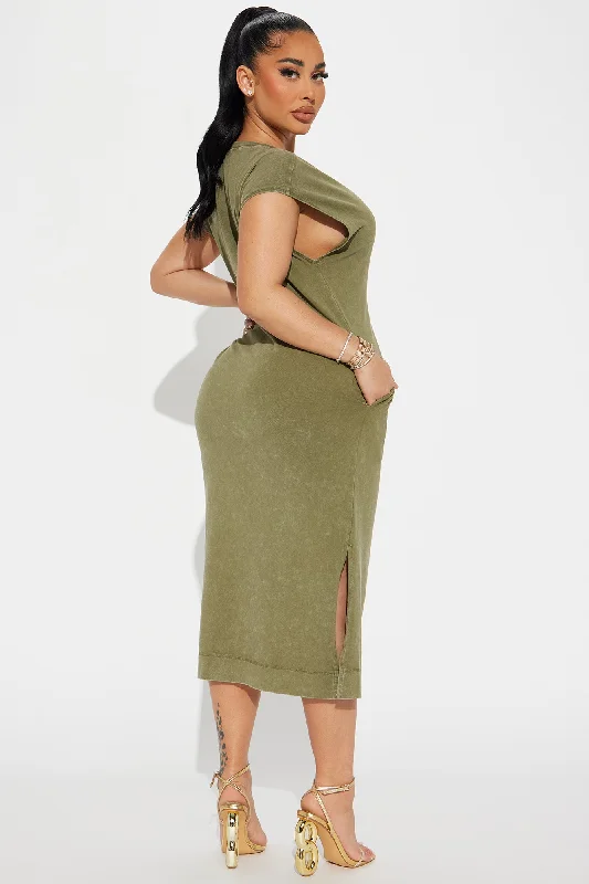 Raya Knit Midi Dress - Olive